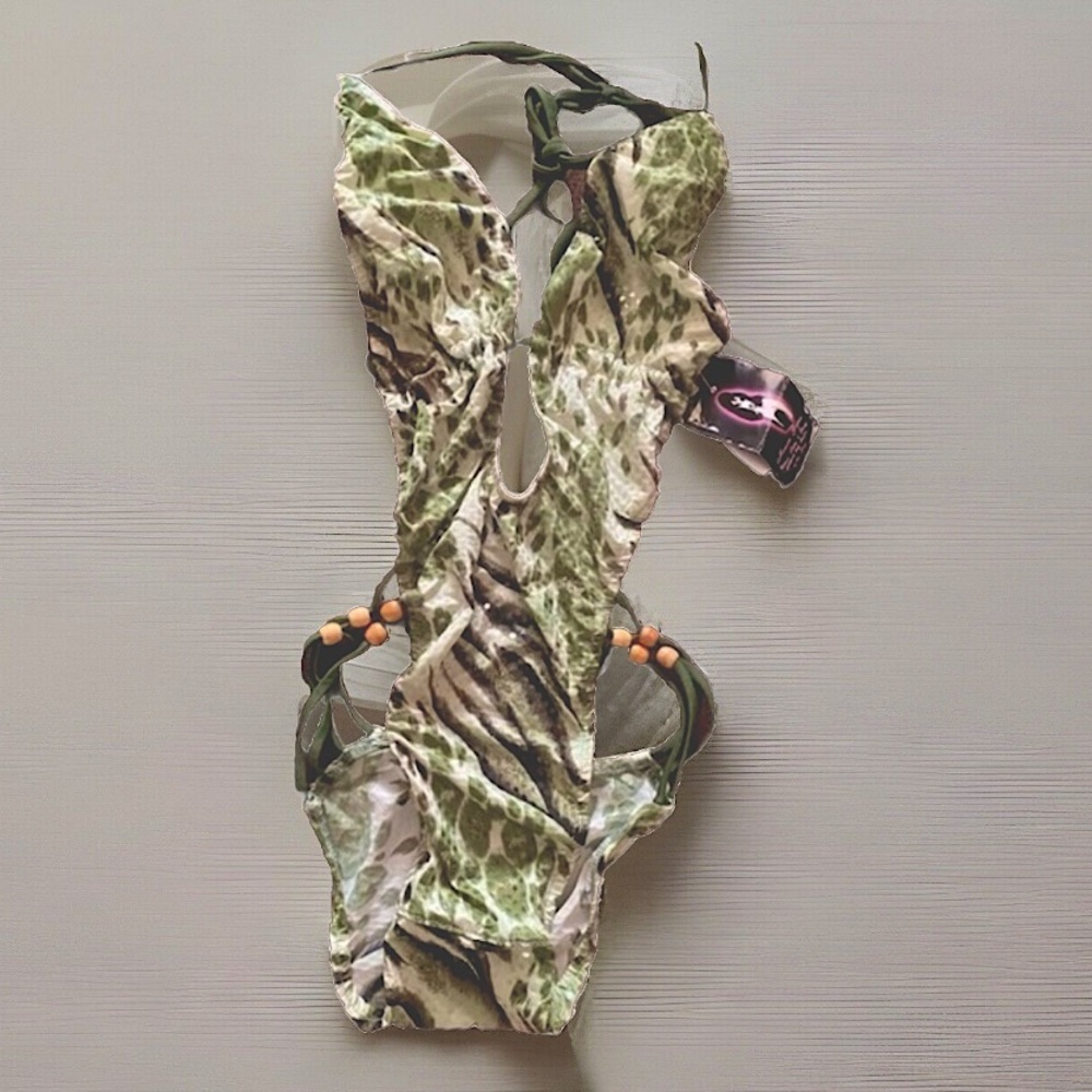 Green Mixed Animal Print Sexy One Piece Bathing Suit L
